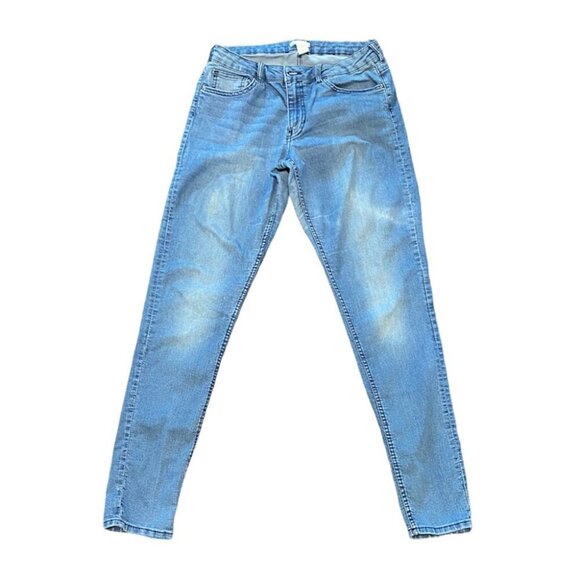 SKINNY Leg Jeans Whiskering Distressed Light Blue Size 10 - Picture 1 of 8